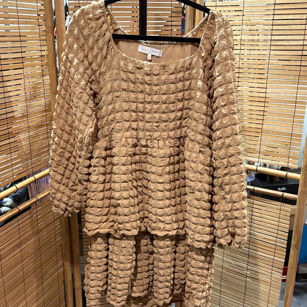 Simply Southern Textured Beige Long Sleeve Dress